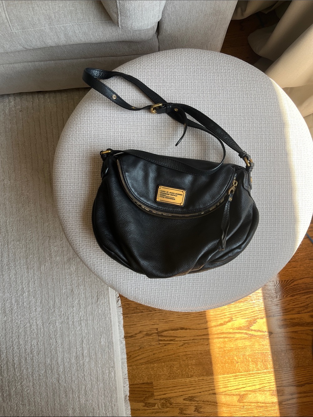 Marc by Marc Jacobs Black Pebbled Leather Hobo with Gold Plate